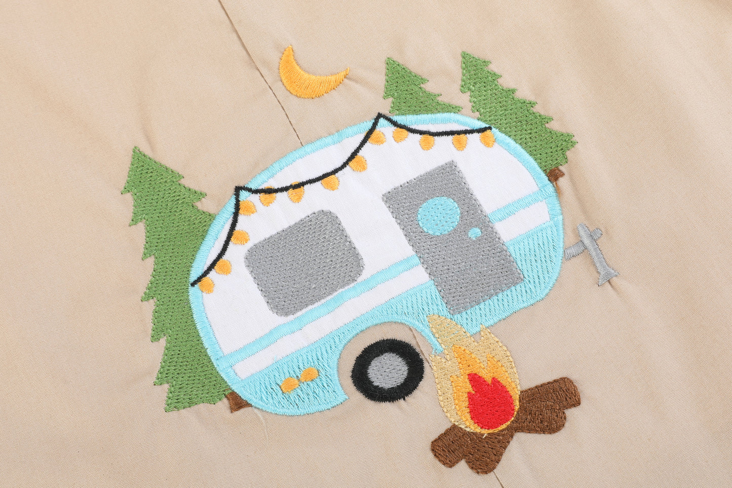 Light Brown Camping Applique Shortall