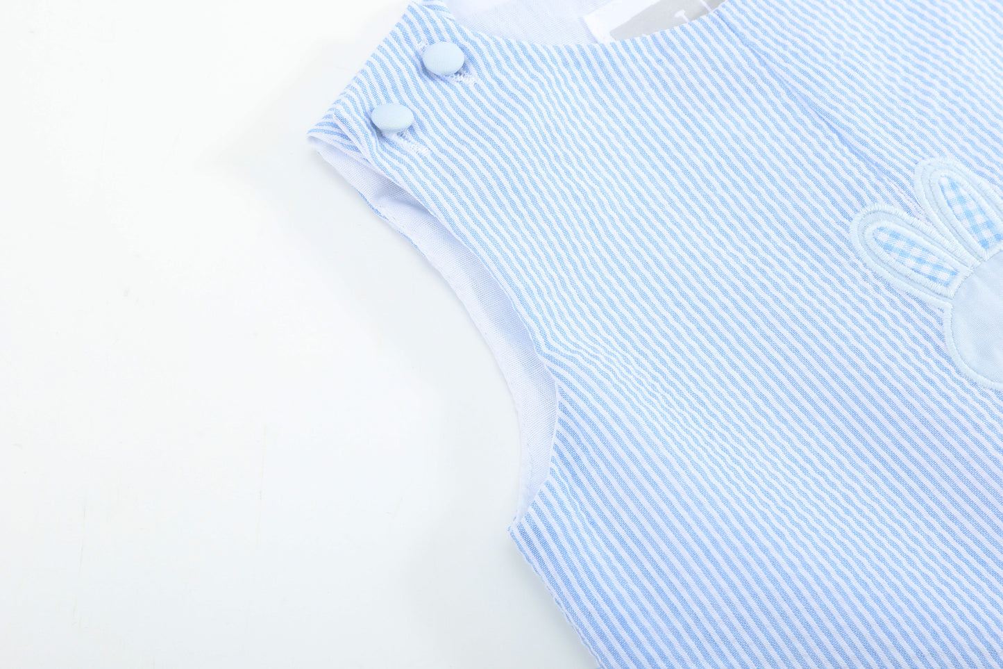 Blue Seersucker Gingham Bunny Shortall