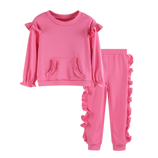 Ruffles - Pink Ruffle Sweatshirt with Jogger Pant Set