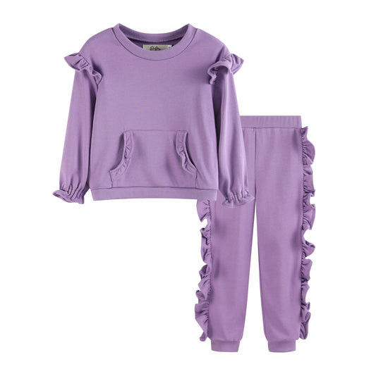 Ruffles - Purple Ruffle Sweatshirt with Jogger Pant Set
