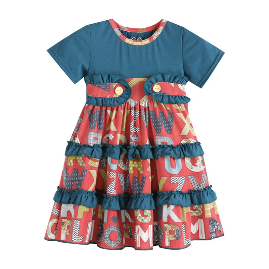 Ruffles - Navy & Burgundy Alphabet Ruffle Short-Sleeve Tiered Dress