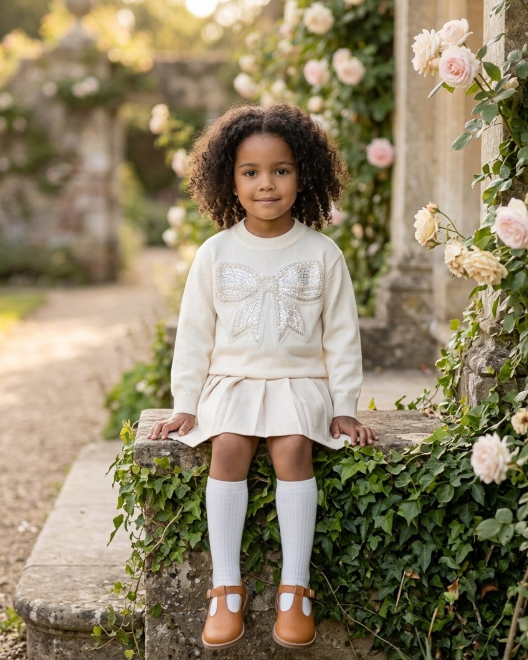 Cream Sparkly Bow Sweater