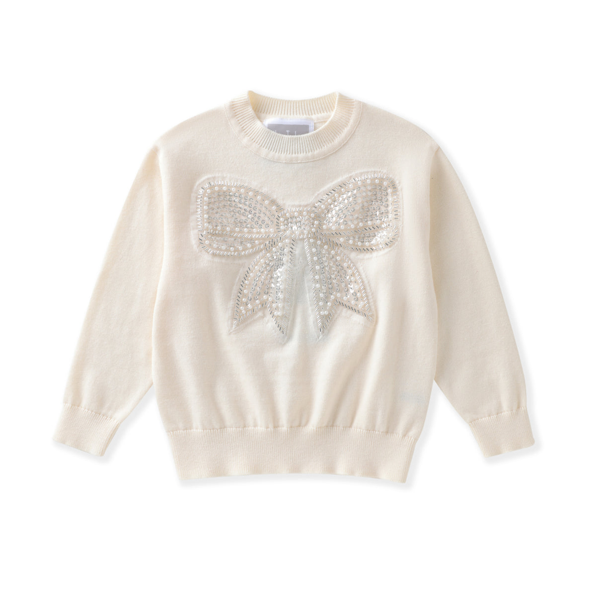 Cream Sparkly Bow Sweater