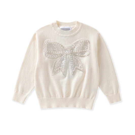 Cream Sparkly Bow Sweater