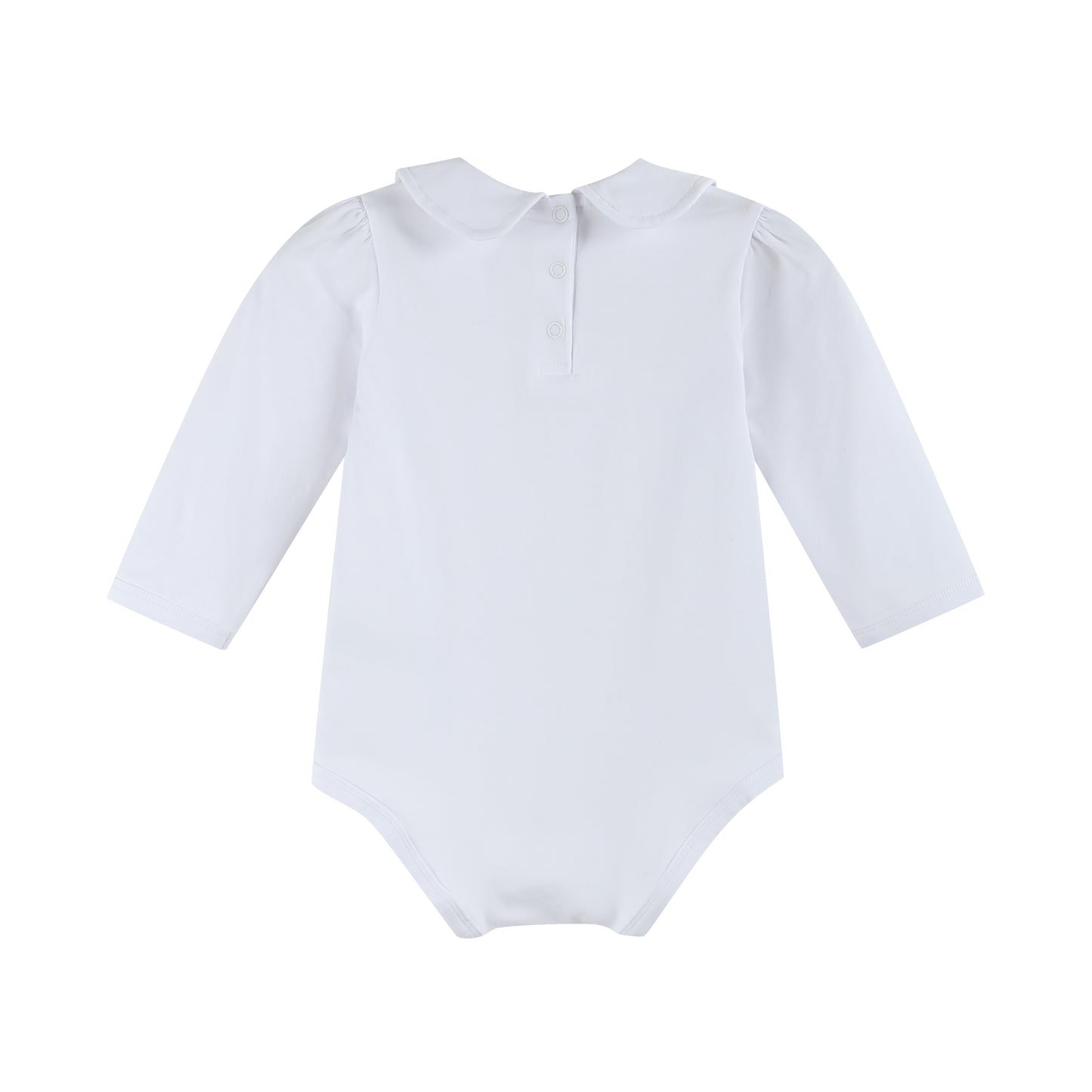 White Collared Unisex Long Sleeve Bodysuit Romper