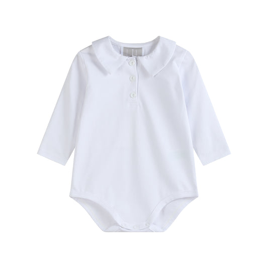 White Pointed Collar Button Romper All Year