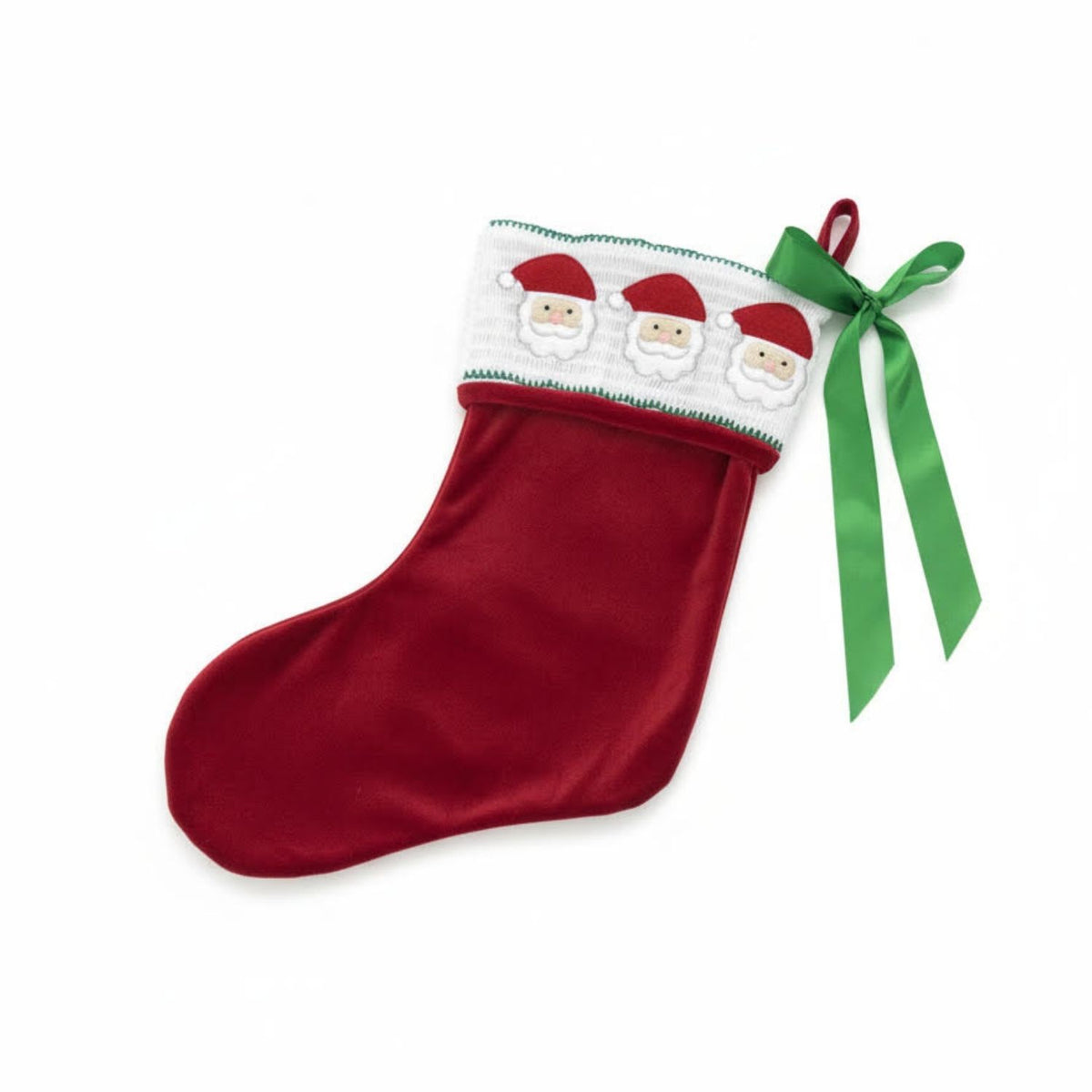 Red Velvet Santa Smocked Christmas Stocking