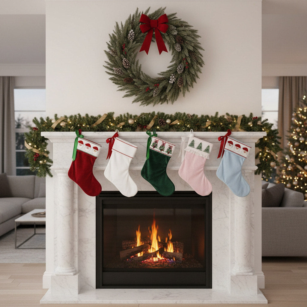 Green Velvet Christmas Tree Smocked Stocking