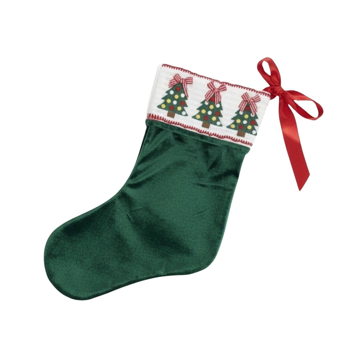 Green Velvet Christmas Tree Smocked Stocking
