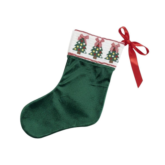 Green Velvet Christmas Tree Smocked Stocking
