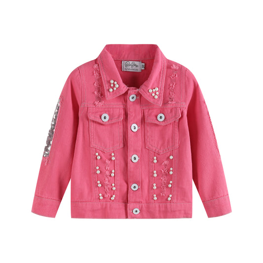 Ruffles - Pink Butterfly Sequin Denim Jacket