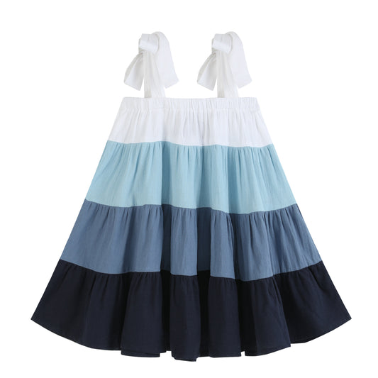 Ruffles - White & Blue Ombré Big-Bow Ruffle Shift Dress