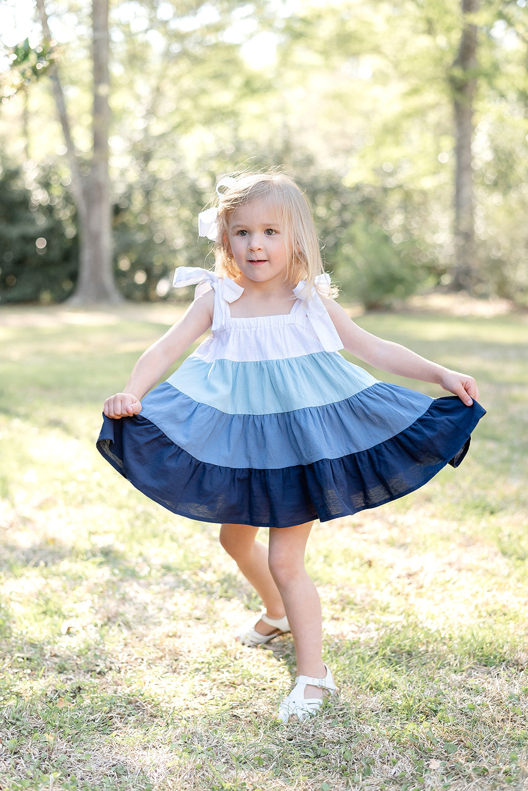 Ruffles - White & Blue Ombré Big-Bow Ruffle Shift Dress