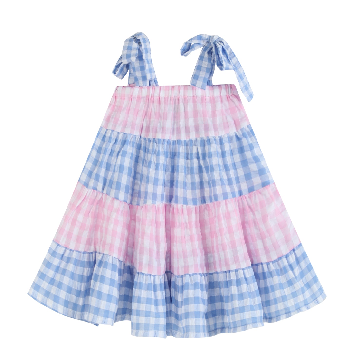 Ruffles - Pink & Blue Gingham Big-Bow Ruffle Shift Dress