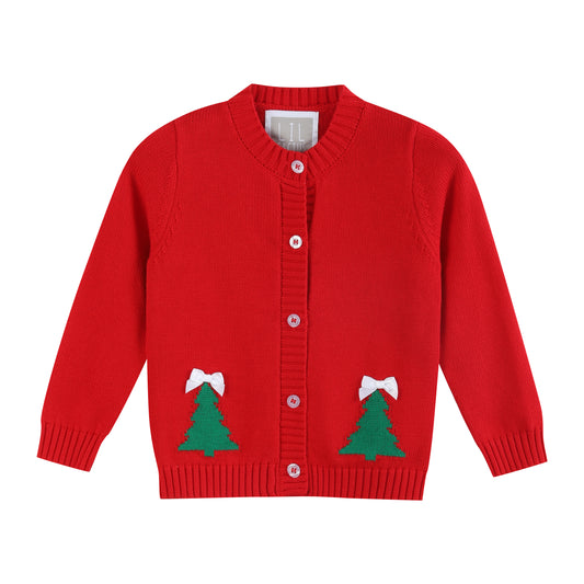 Red Christmas Tree Knit Cardigan