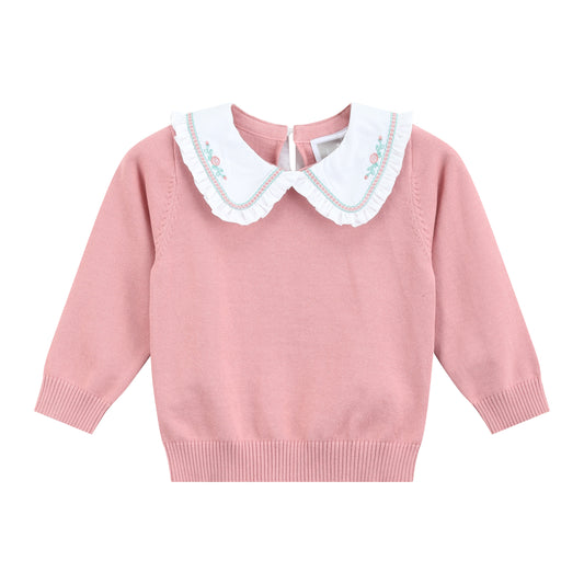 Heirloom Pink Roses Collared Sweater