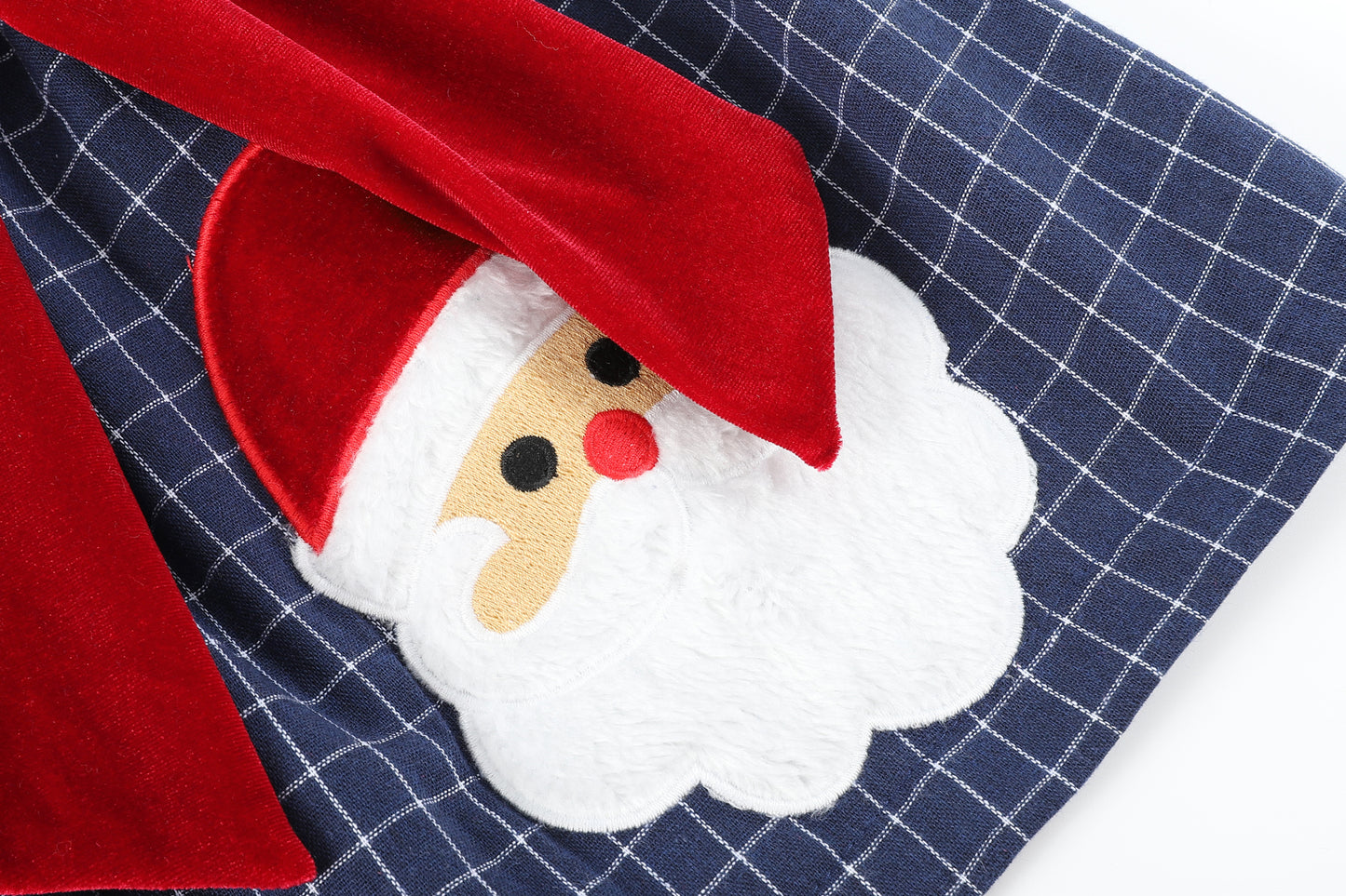 Blue Tweed Plaid Santa Dress with Big Bow