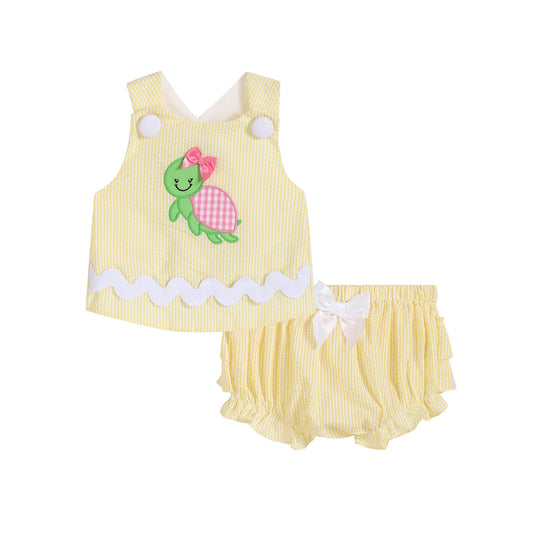 Yellow Seersucker Turtle 2pc Bloomer Set