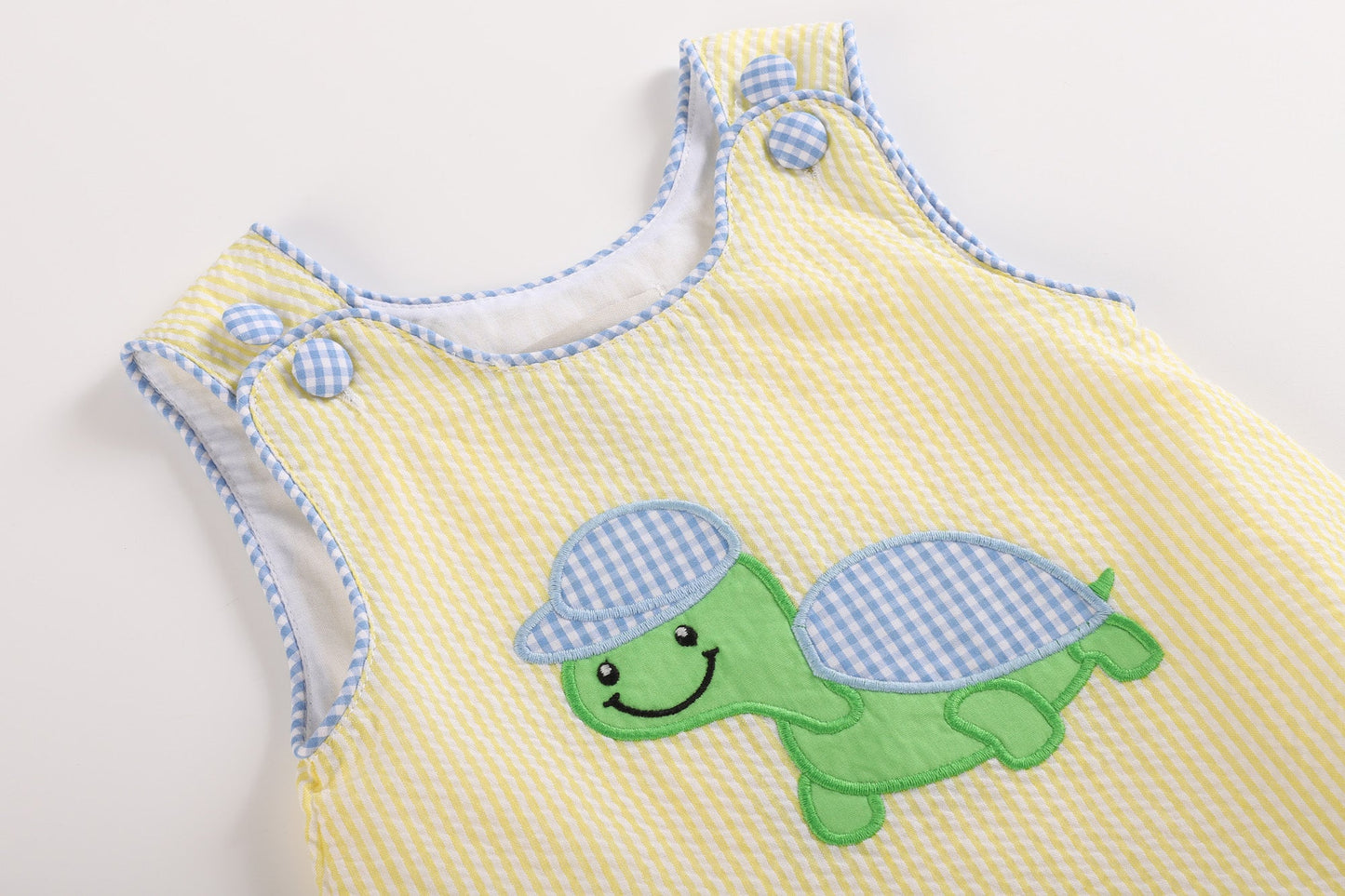 Yellow Seersucker Turtle Romper