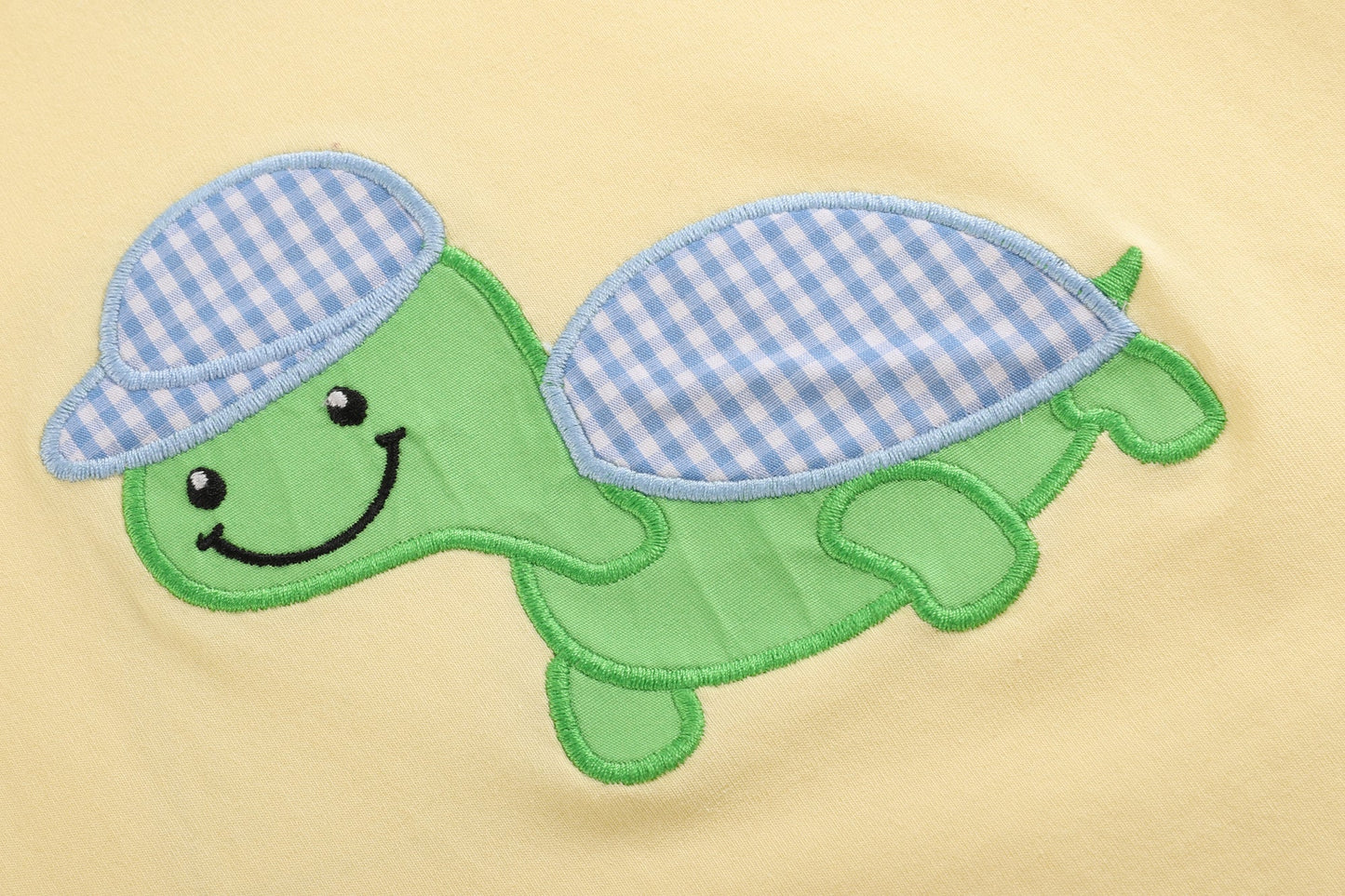 Yellow Turtle Shirt and Blue Gingham Shorts Set