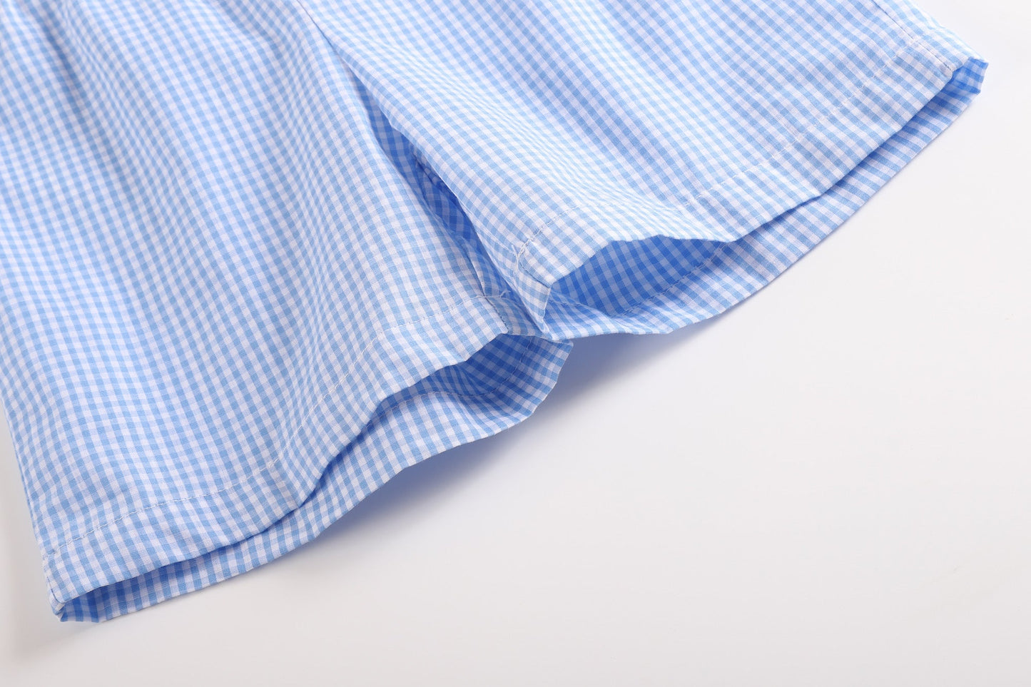 Yellow Turtle Shirt and Blue Gingham Shorts Set