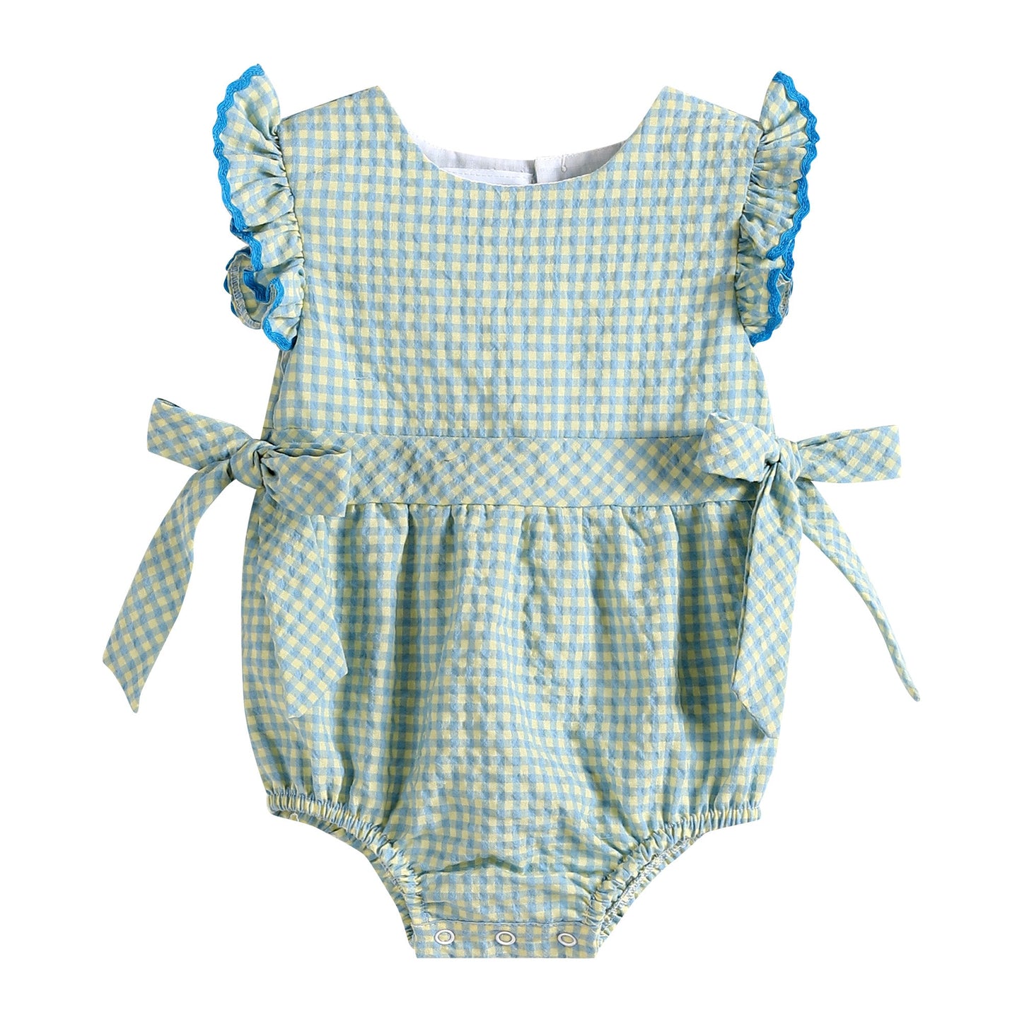 Blue and Yellow Gingham Ruffle Romper