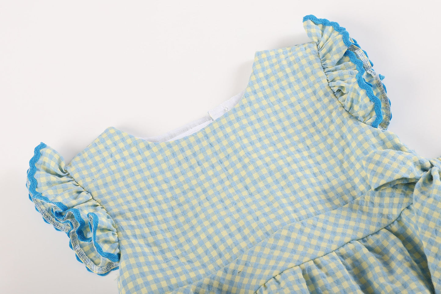 Blue and Yellow Gingham Ruffle Romper