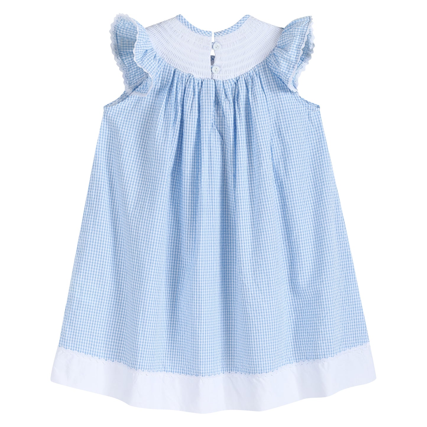 Blue Gingham Easter Bunny Smocked Bishop Dress