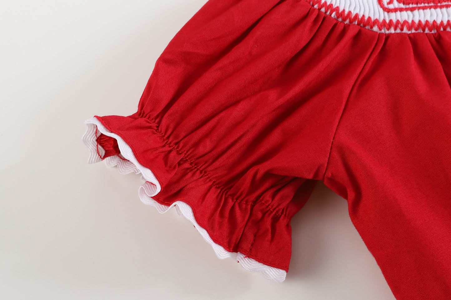 Red Christmas Santa and Sleigh Smocked Top and Bloomer Set