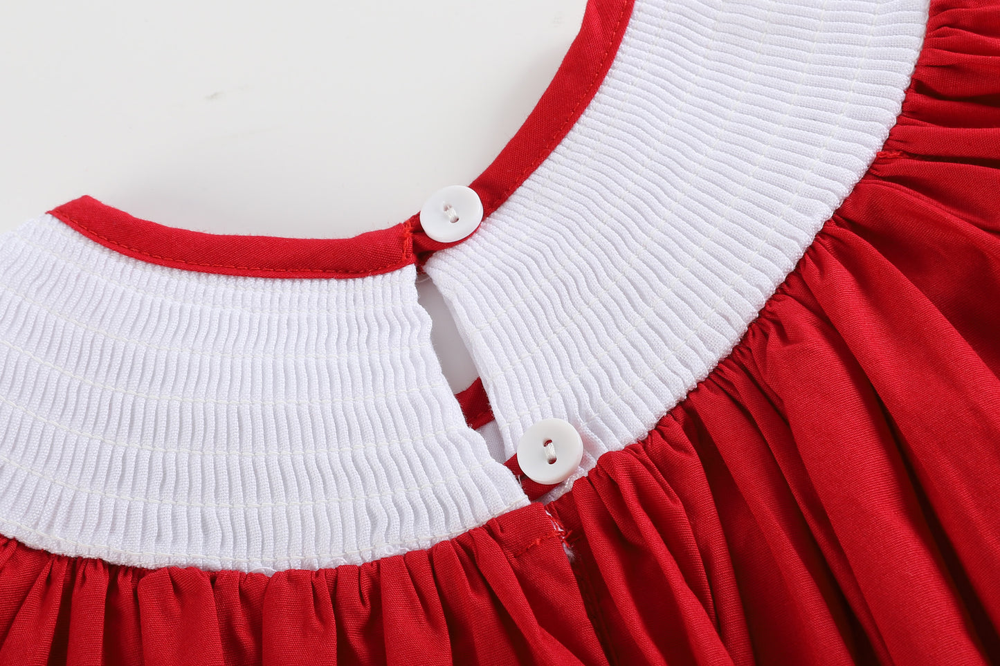 Red & White Smocked Bishop Dress