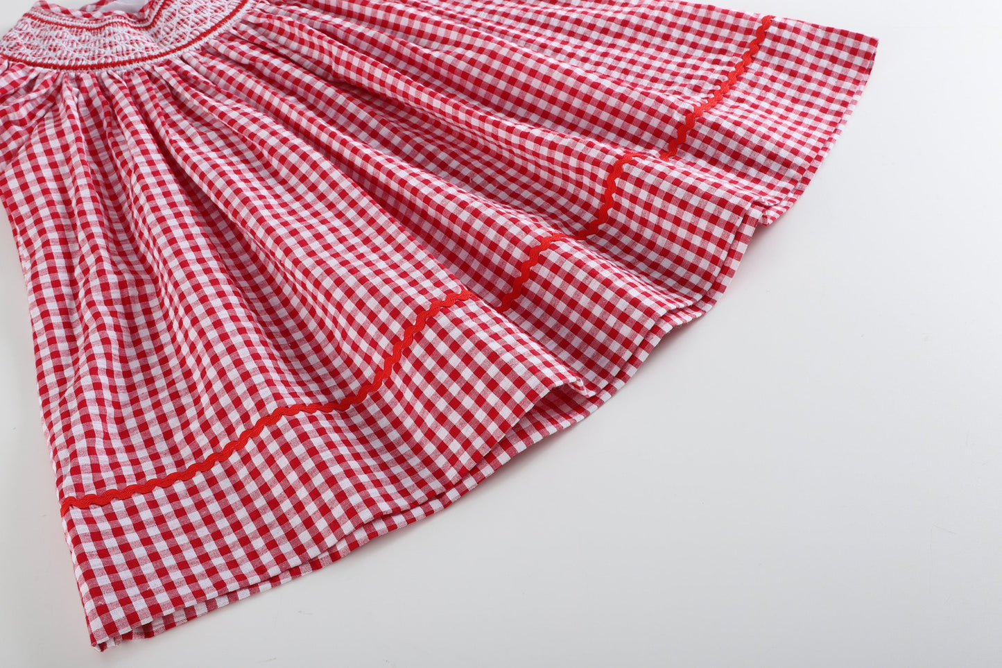 Red Gingham Smocked Bishop Dress