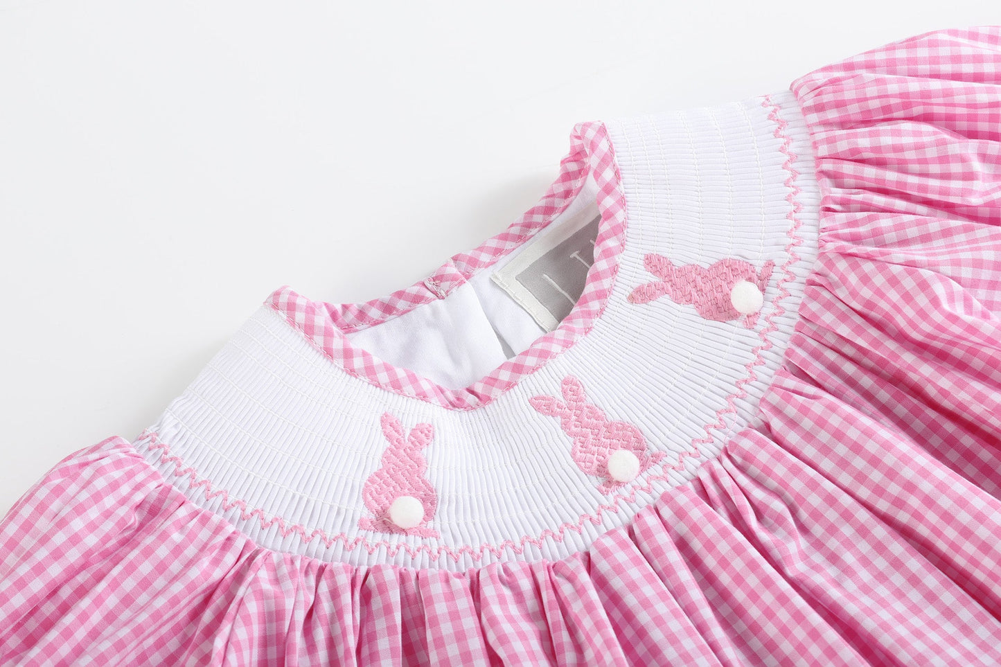 Pink Gingham Easter Bunny Smocked Bishop Dress