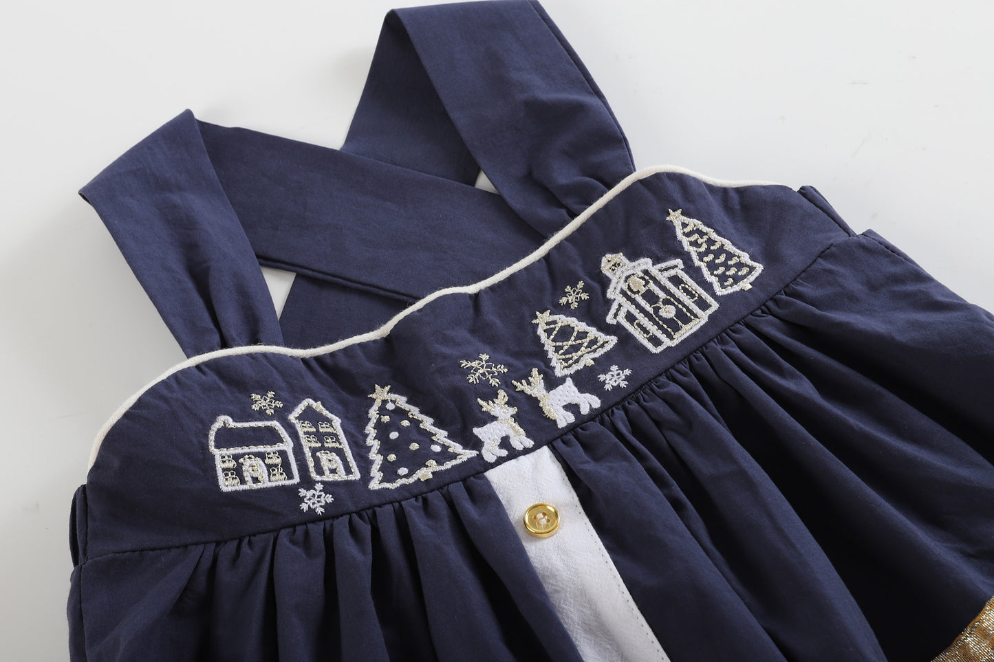 Navy and Gold Christmas Scene A-Line Dress