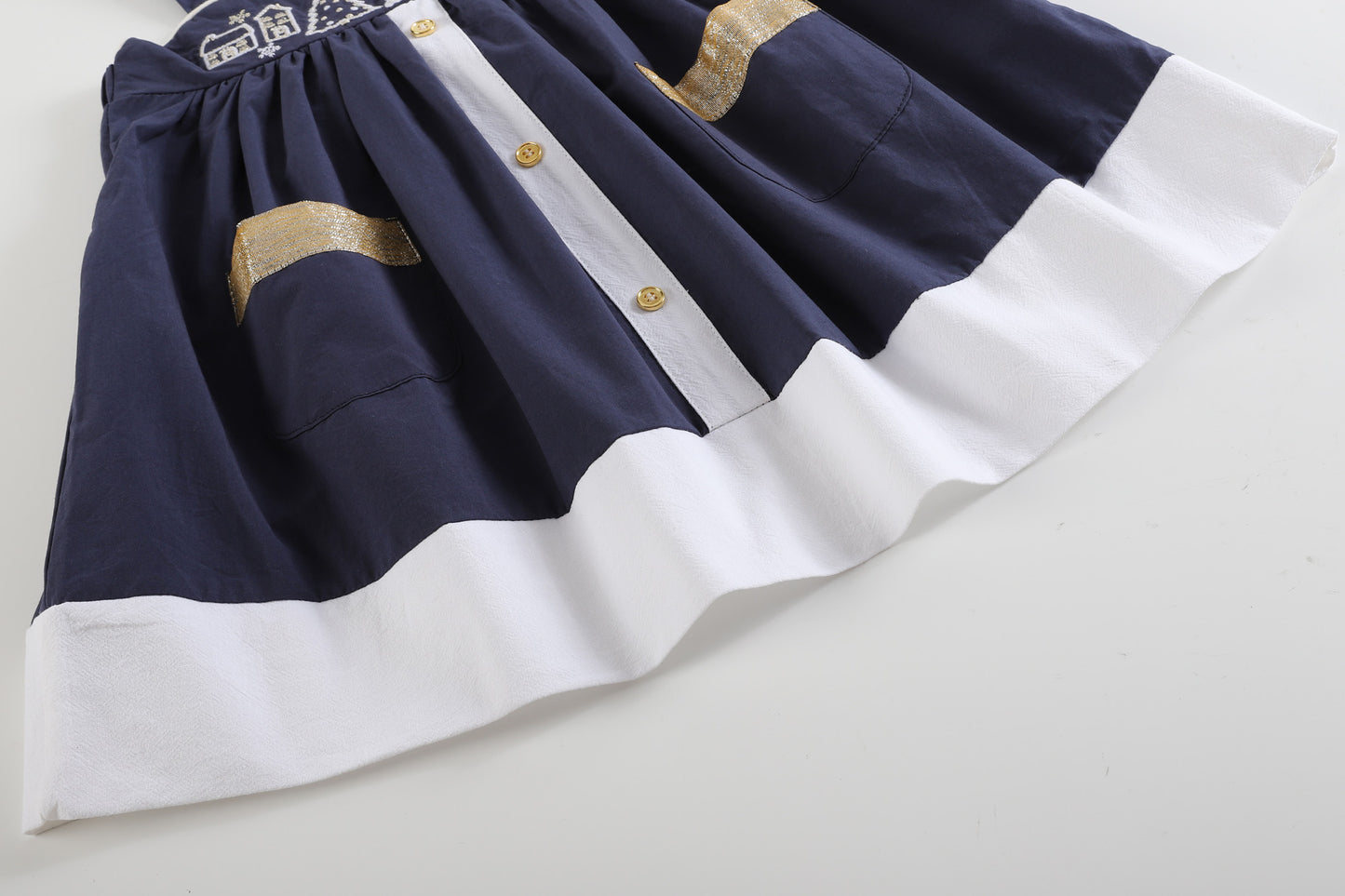 Navy and Gold Christmas Scene A-Line Dress