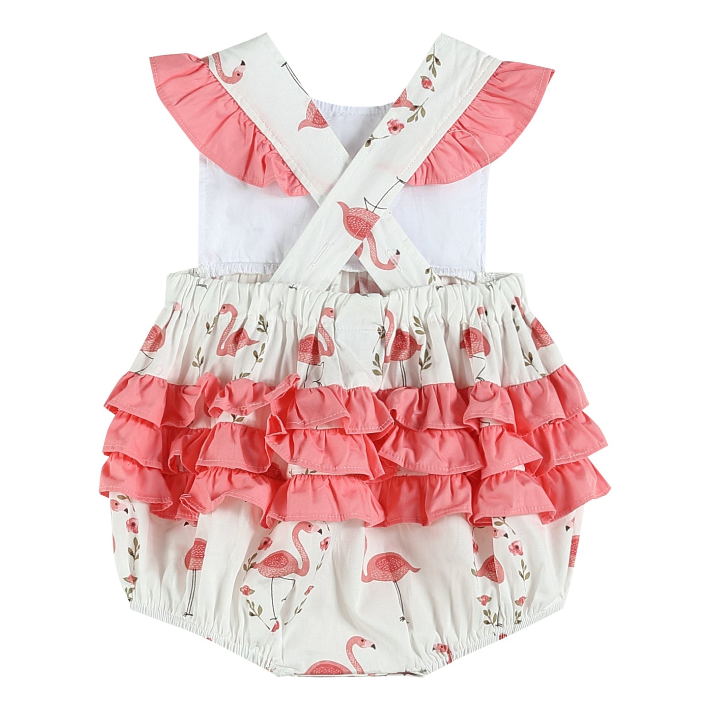White & Pink Flamingo Ruffle Bubble Bodysuit