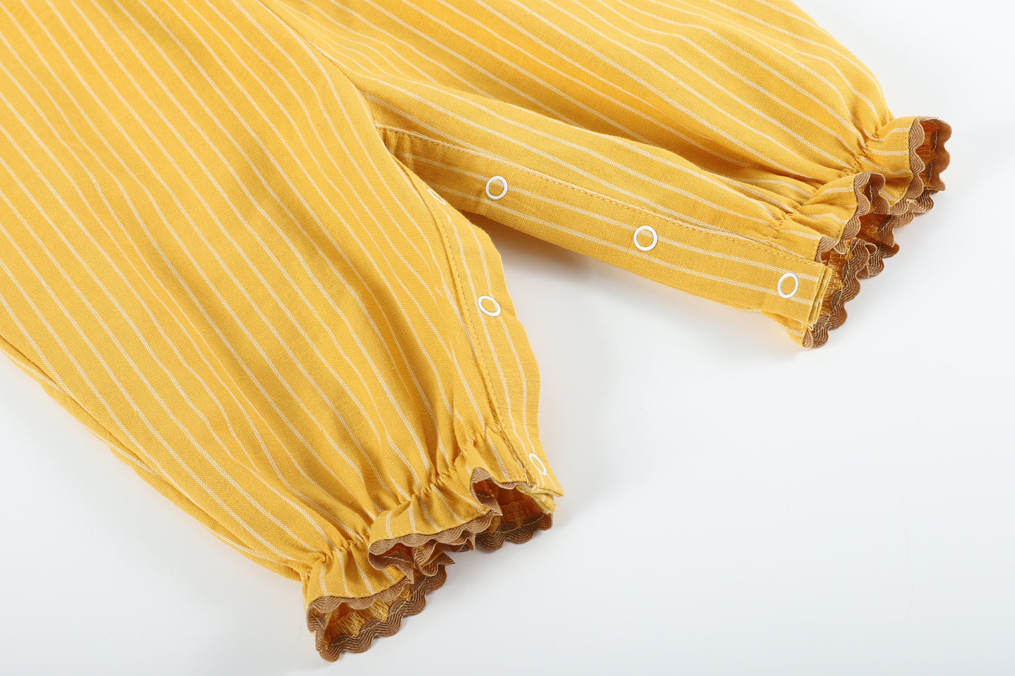 Mustard Pinstripe Smocked Pumpkin Playsuit