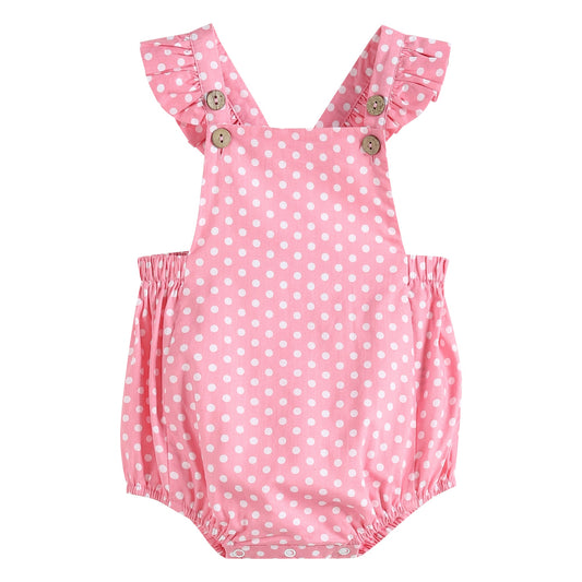 Soft Pink Dot Button and Bow Bubble Romper