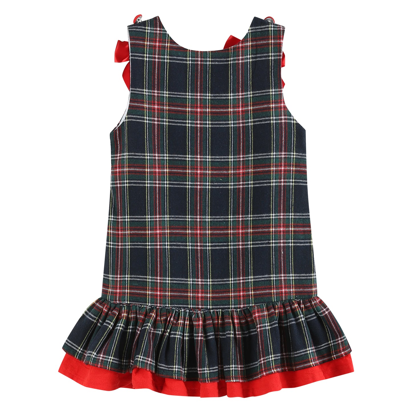 Navy and Red Plaid Reindeer Ruffle Dress