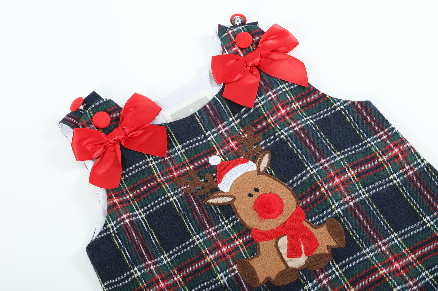 Navy and Red Plaid Reindeer Ruffle Dress