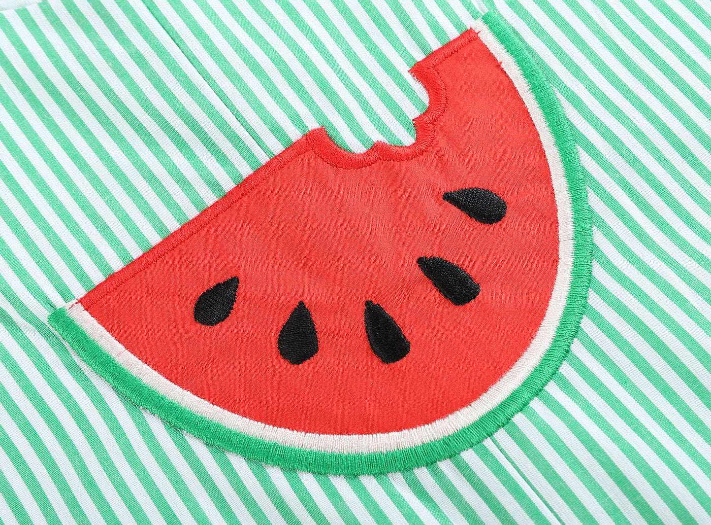 Green Stripe Watermelon Applique Shortalls