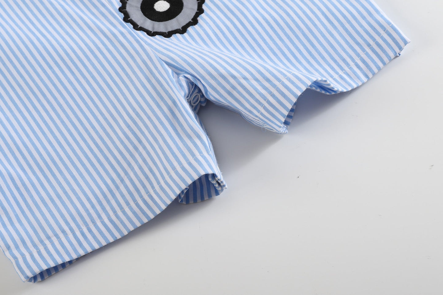 Light Blue Pinstripe Tractor Applique Overalls