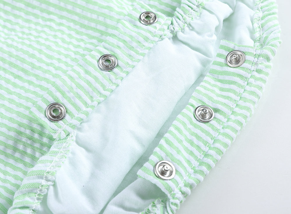 Classic Green Stripe Seersucker Baby Romper