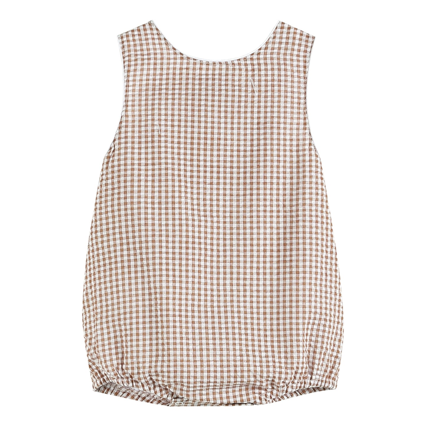 Classic Brown Gingham Bubble Romper