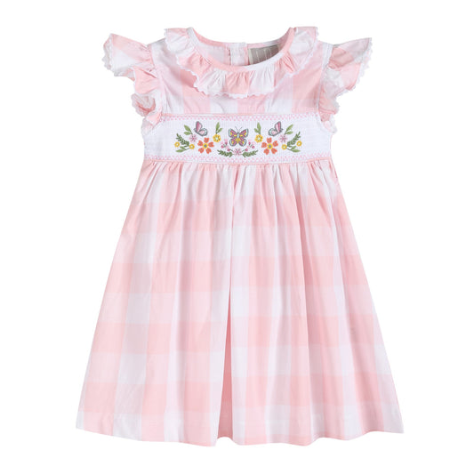 Large Pink Check Butterfly Garden Smocked Dress