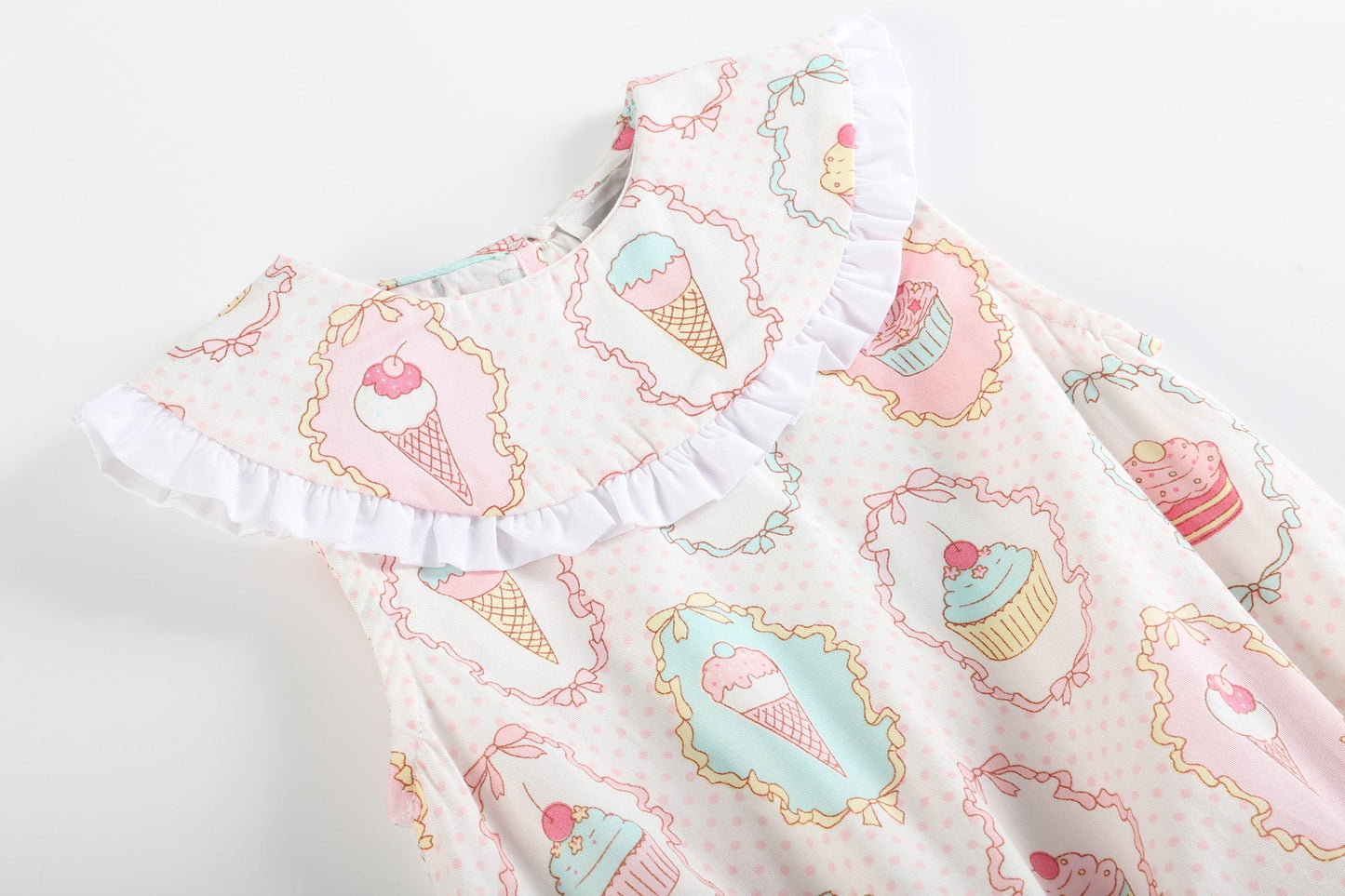 Bakery Print Cupcake Collared Bubble Romper