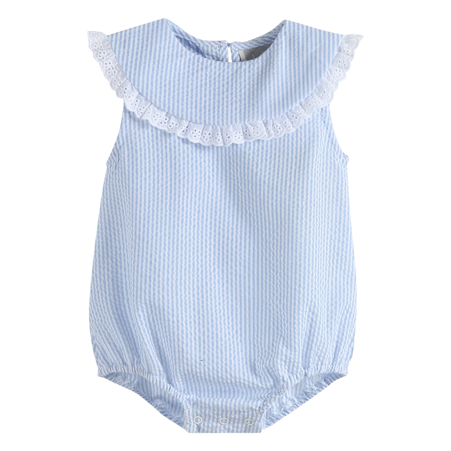 Light Blue Seersucker Collared Bubble Romper