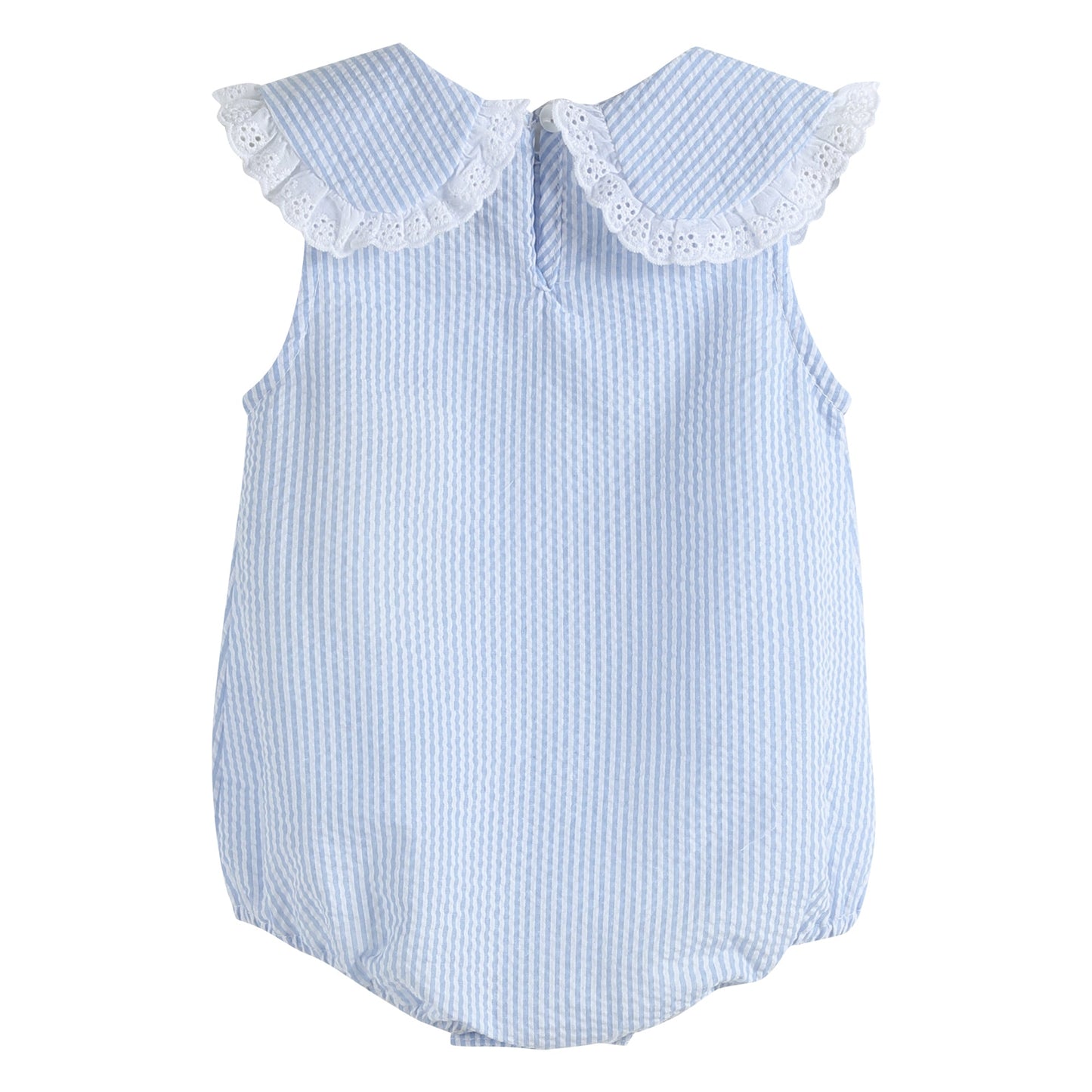 Light Blue Seersucker Collared Bubble Romper