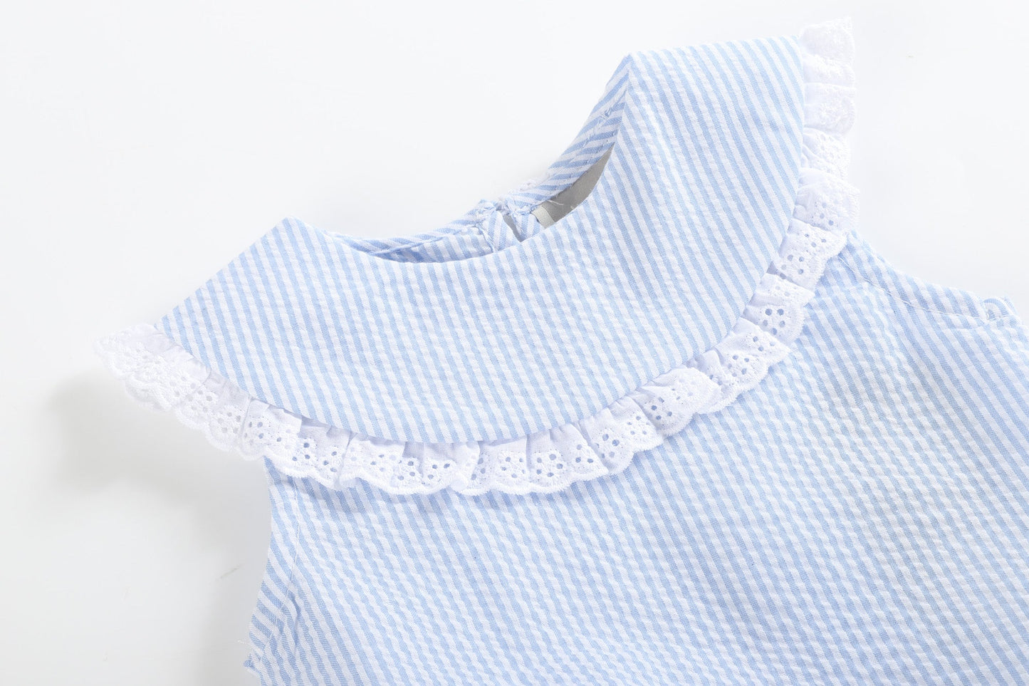 Light Blue Seersucker Collared Bubble Romper