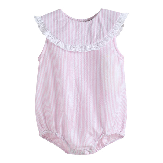 Light Pink Seersucker Collared Bubble Romper