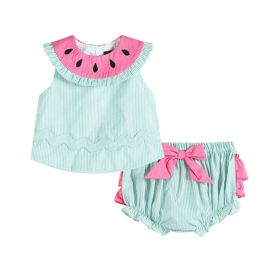 Pink and Green Watermelon Top and Ruffle Bloomer Set